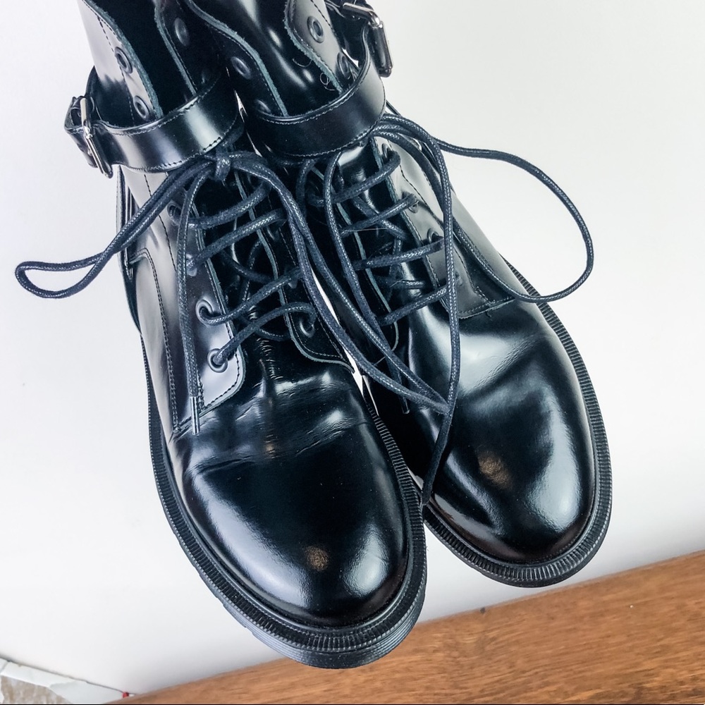 MAJE • Frank Polished Black Leather Combat Boots - Picture 7 of 11